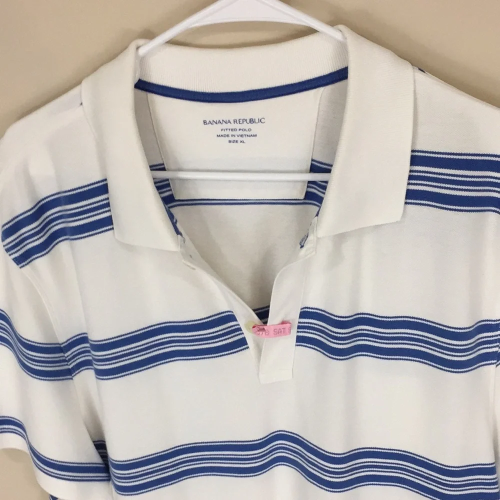 Banana Republic Fitted Polo White and Blue Stripes Size XL